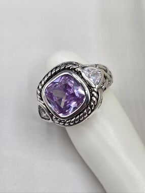 Swarovski Crystal Elements Silver Statement Ring Light Purple Amethyst Size 6.75